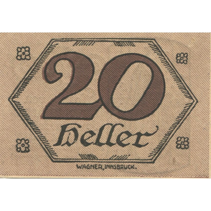 Banknote, Austria, Brandenberg, 20 Heller, dame, 1920 UNC(63) Mehl:FS 99c