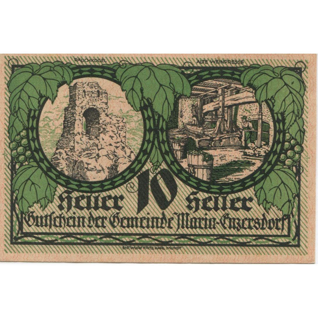 Banknote, Austria, Enzersdorf, 10 Heller, ruine, 1920 UNC(63) Mehl:FS 582a