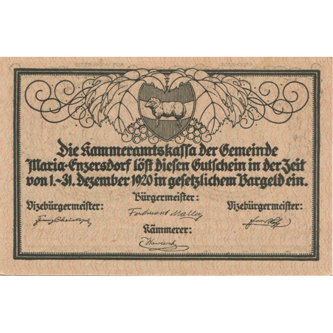 Banknote, Austria, Enzersdorf, 10 Heller, ruine, 1920 UNC(63) Mehl:FS 582a