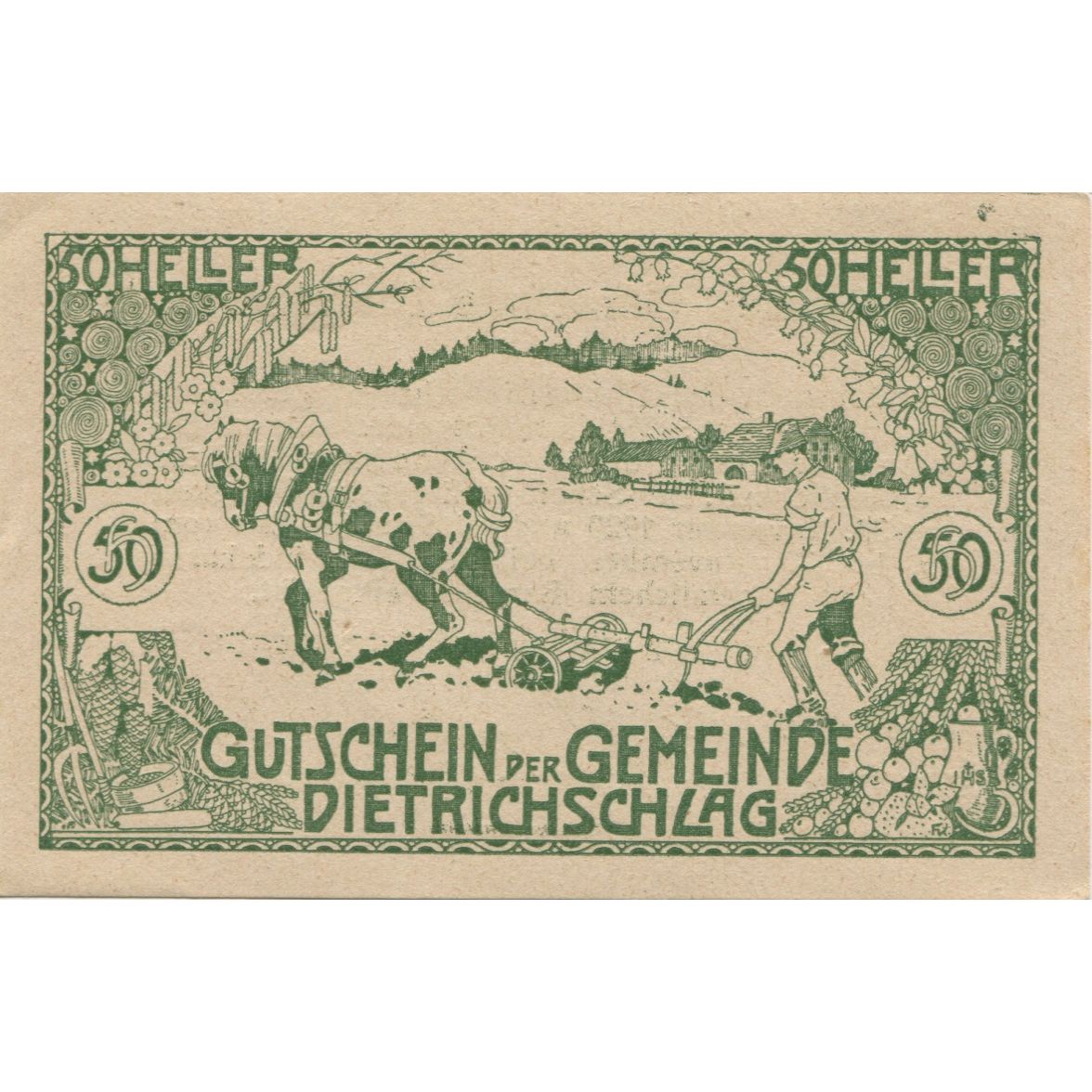 Banknote, Austria, Dietrichschlag, 50 Heller, cheval, 1920 UNC(63) Mehl:FS 124a