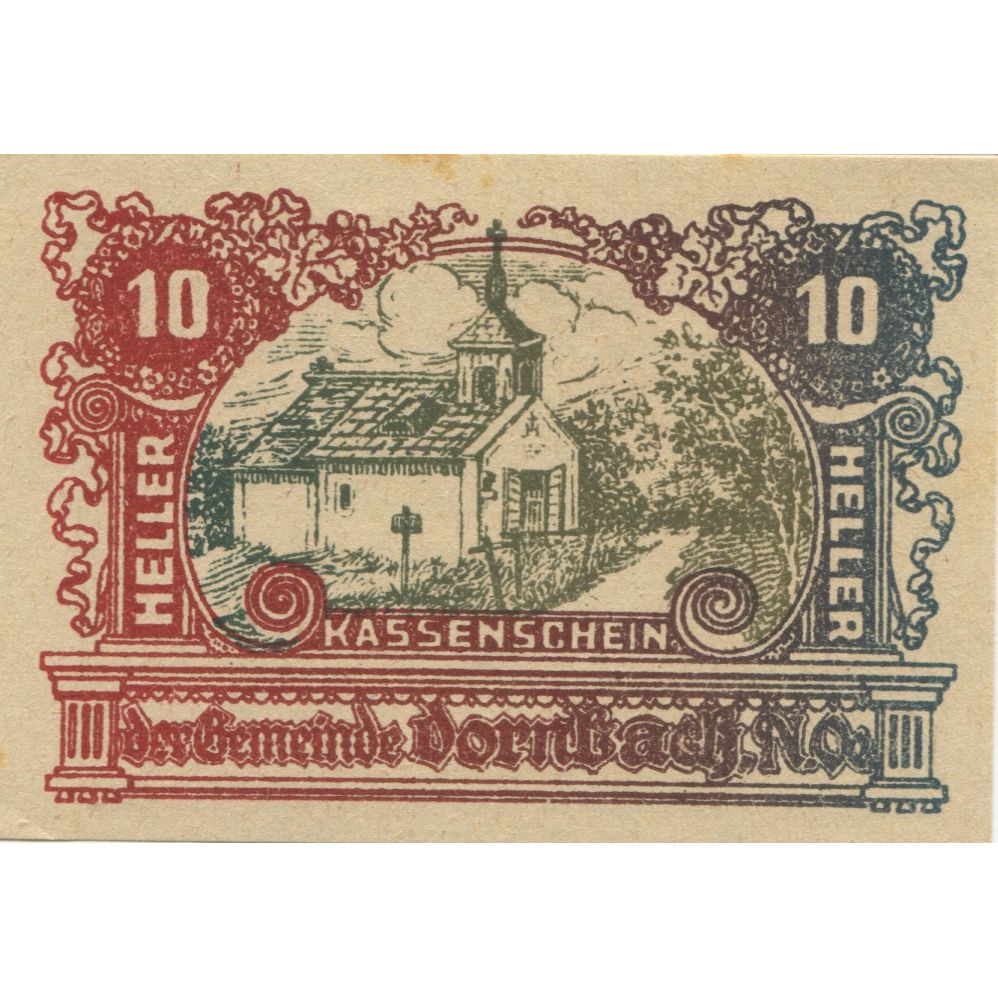 Banknote, Austria, Dornbach, 10 Heller, Eglise, 1920, UNC(63), Mehl:FS 132