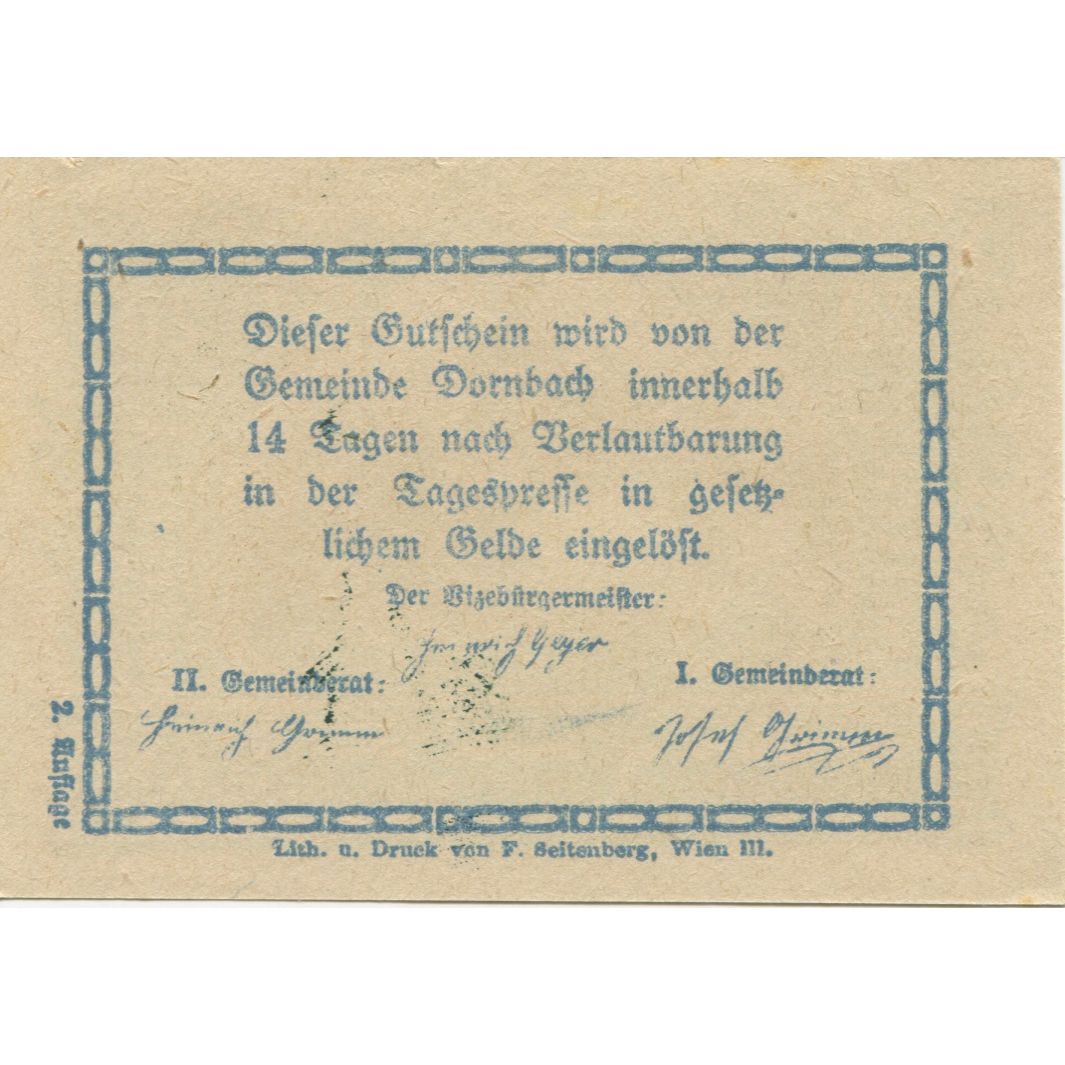 Banknote, Austria, Dornbach, 20 Heller, Eglise 1, 1920, UNC(63), Mehl:FS 132