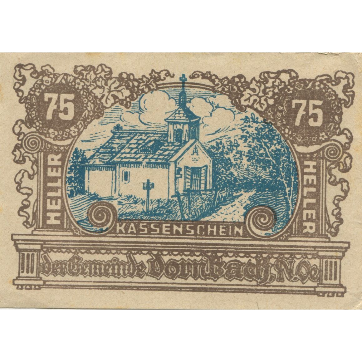 Banknote, Austria, Dornbach, 75 Heller, eglise 2, 1920, AU(55-58), Mehl:FS 132