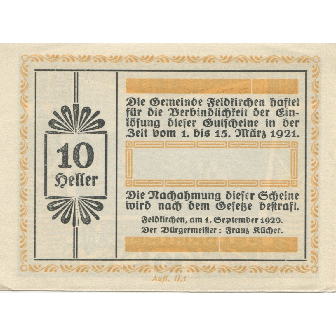 Banknote, Austria, Feldkirchen, 10 Heller, Maison, 1920, UNC(63), Mehl:FS 197a