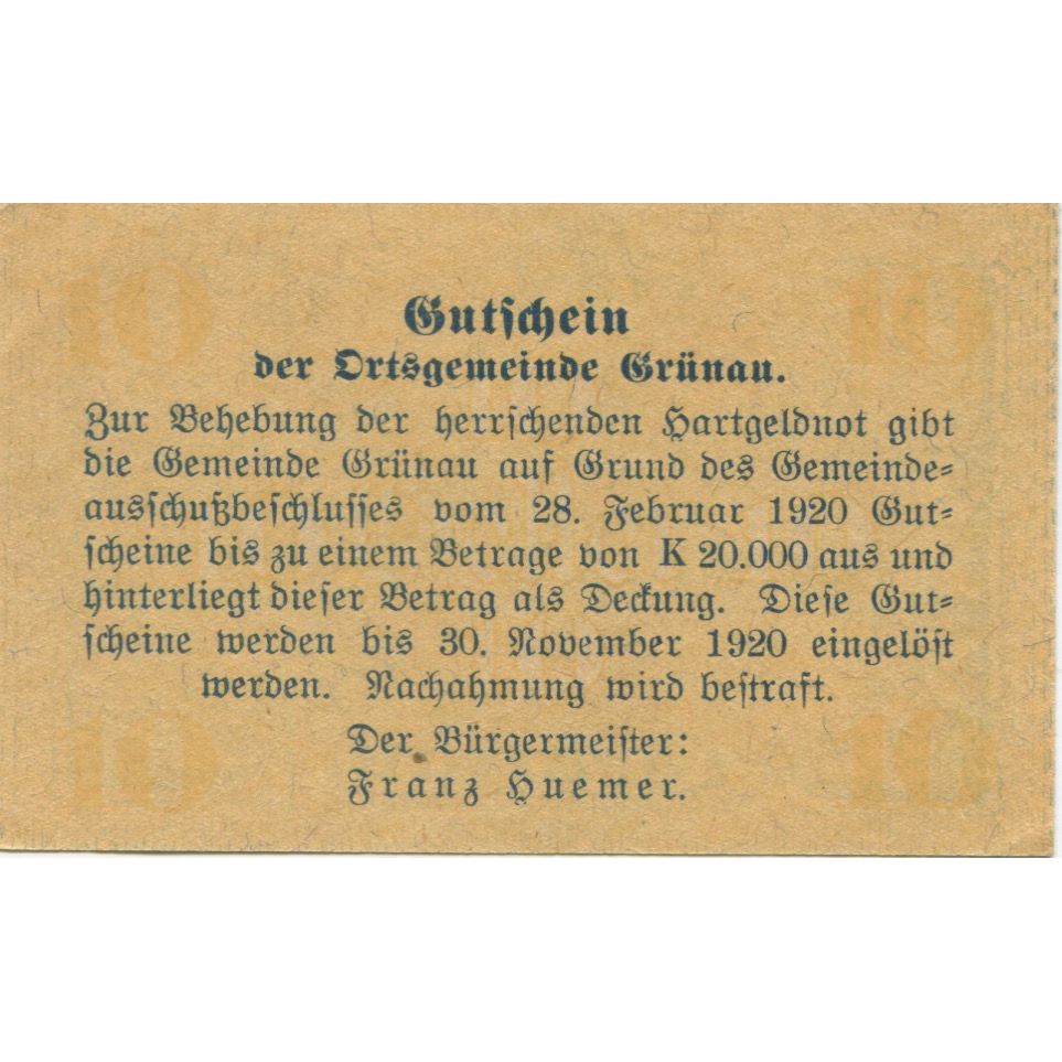Banknote, Austria, Grünau, 10 Heller, lac 1920-11-31, UNC(63), Mehl:FS 300a