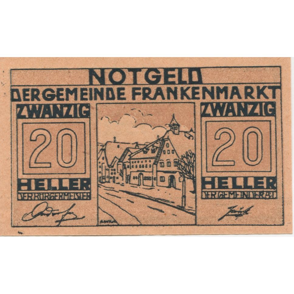Banknote, Austria, Frankenmarkt, 20 Heller, rue, 1921 UNC(63) Mehl:FS 209a