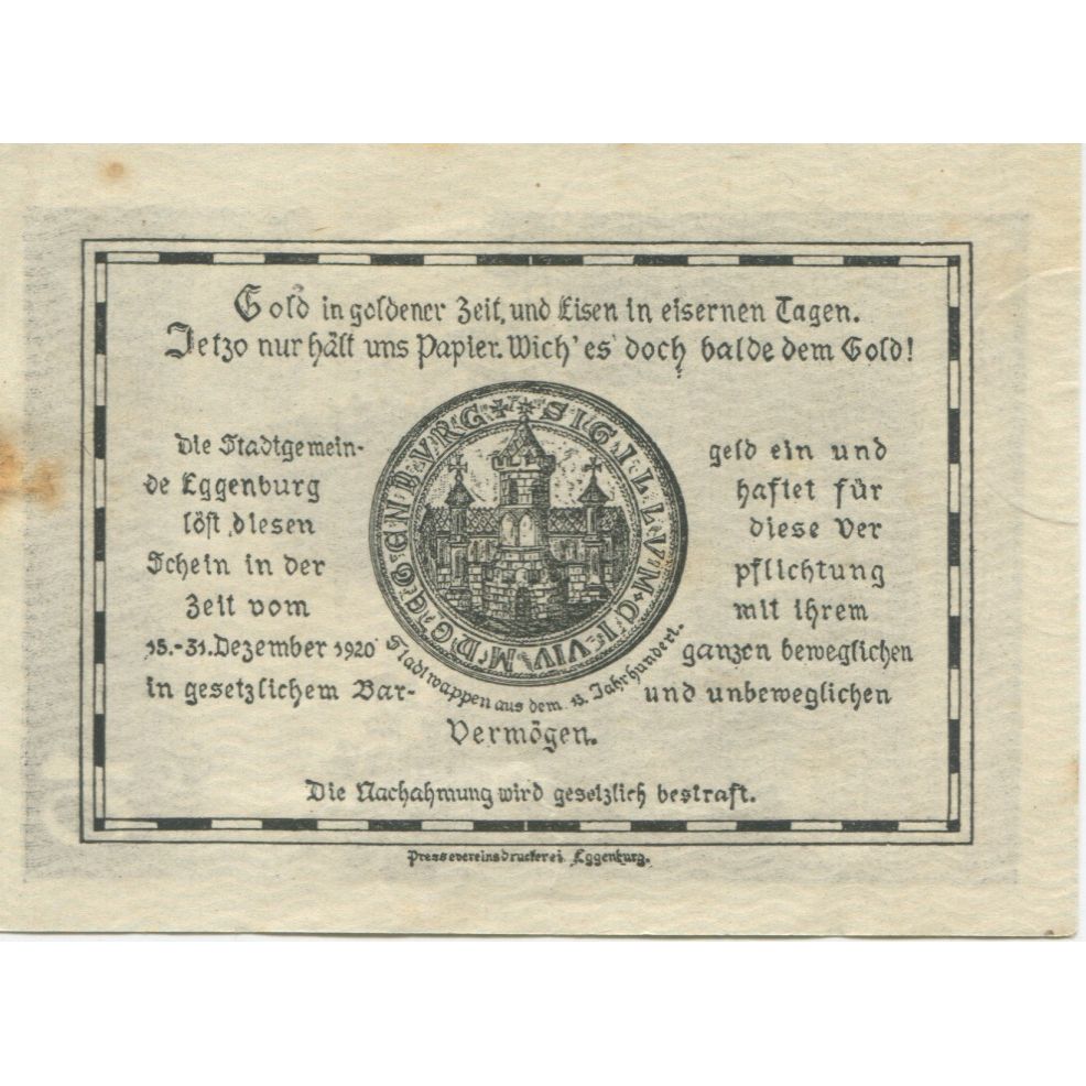 Banknote, Austria, Eggenburg, 10 Heller, Blason, 1920, AU(55-58) Mehl:FS 162a