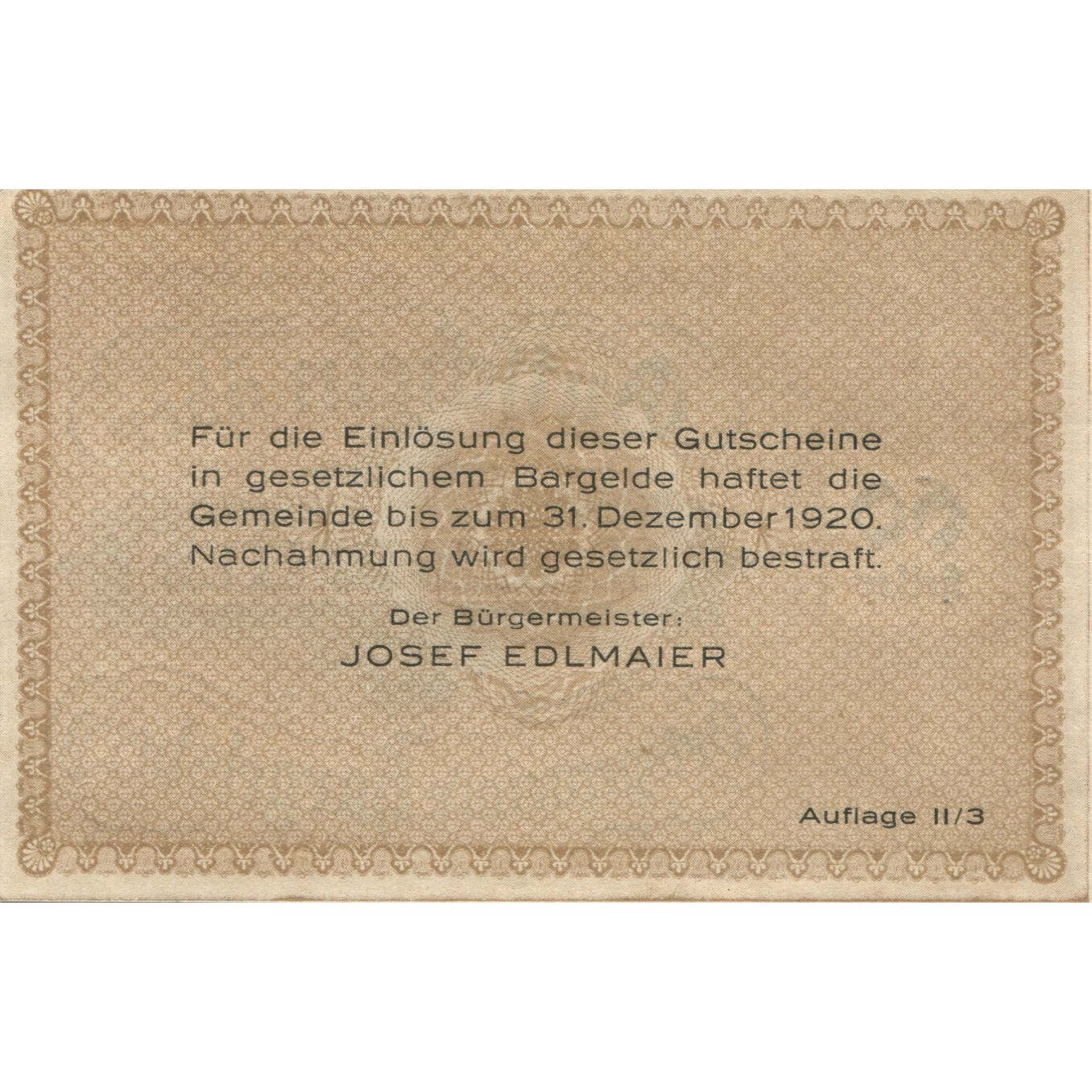 Banknote, Austria, Hargelsberg, 60 Heller, Texte, 1920 UNC(63) Mehl:FS 349IIc
