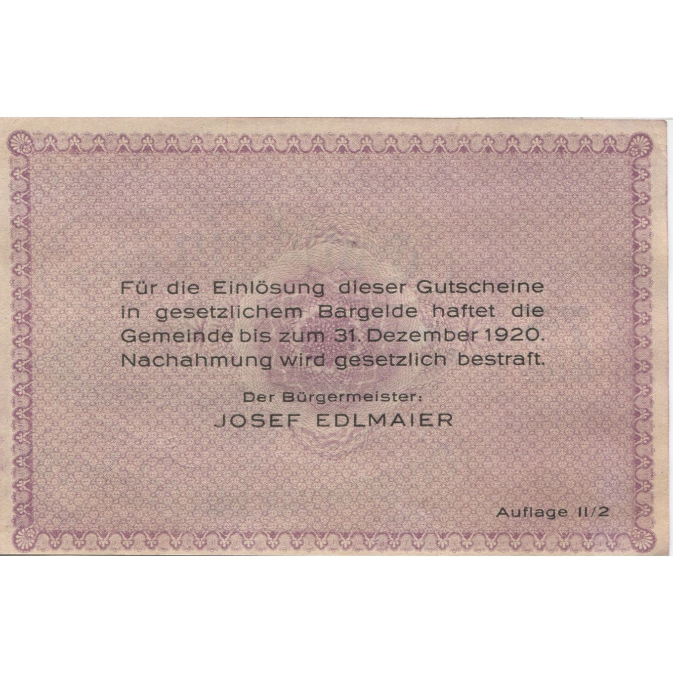 Banknote, Austria, Hargelsberg, 75 Heller, texte 1, 1920 UNC(63) Mehl:FS 349IIc