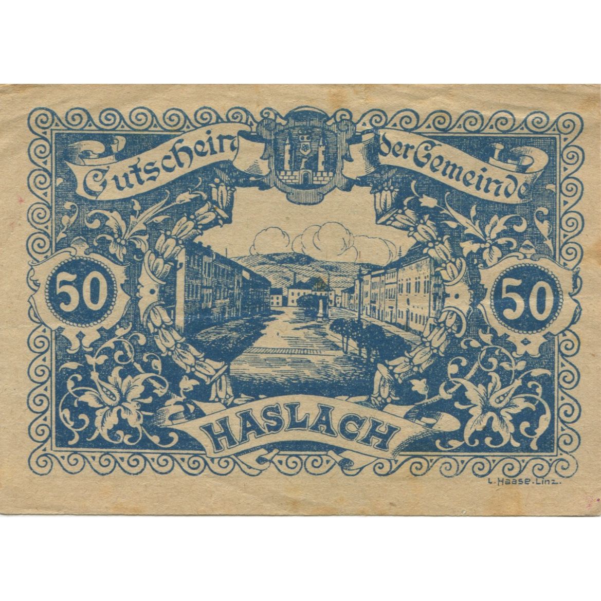 Banknote, Austria, Haslach, 50 Heller, rue 1920-12-31, EF(40-45), Mehl:FS 355