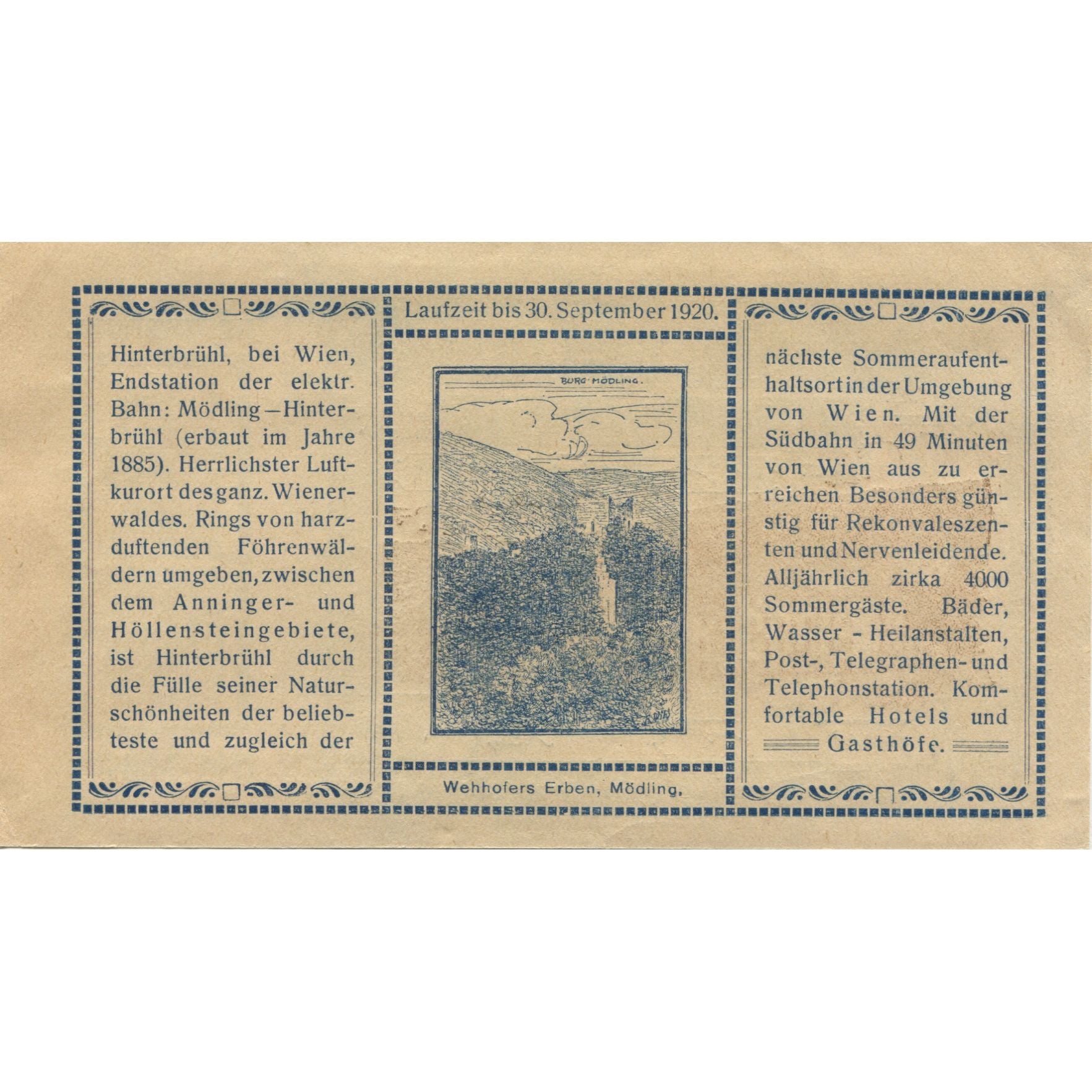 Banknote, Austria, Hinterbrühl, 80 Heller, chalet, 1920, UNC(63) Mehl:FS 376Ia