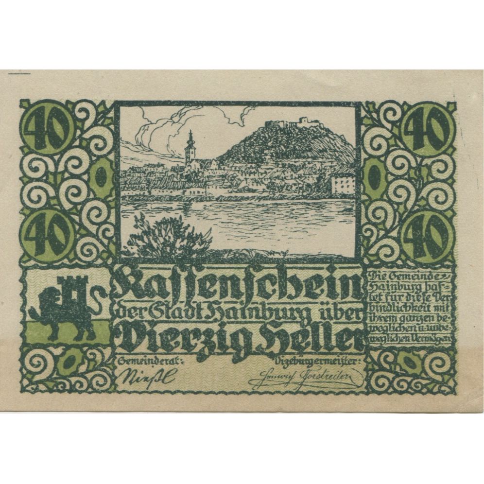 Banknote, Austria, Hainburg, 40 Heller, village, 1920 UNC(63) Mehl:FS 337a