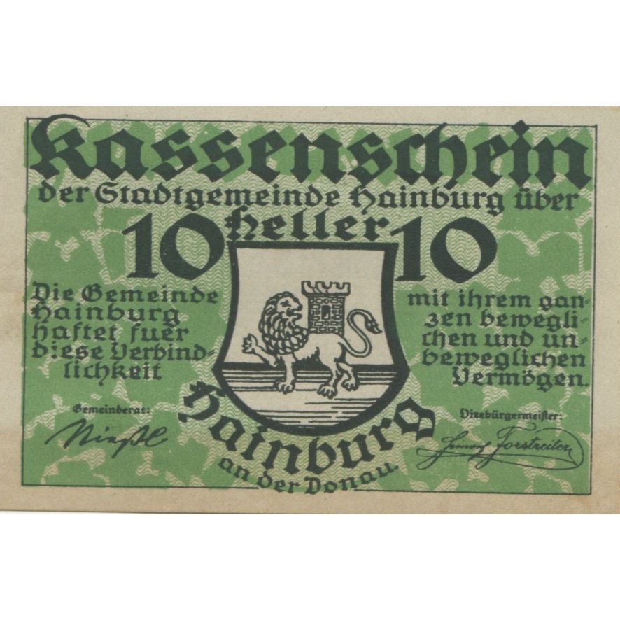 Banknote, Austria, Hainburg, 10 Heller, Lion, 1920 UNC(60-62) Mehl:FS 337a