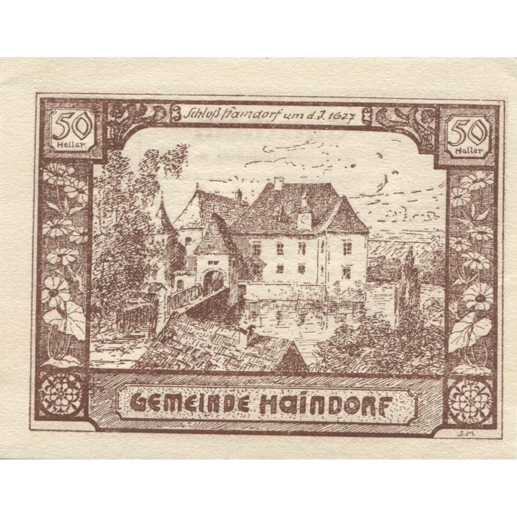 Banknote, Austria, Haindorf, 50 Heller, château, 1920 UNC(63) Mehl:FS 339