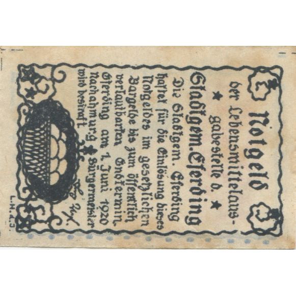 Banknote, Austria, Eferding, 15 Heller, coq 1920-06-01, AU(55-58) Mehl:FS 152Va