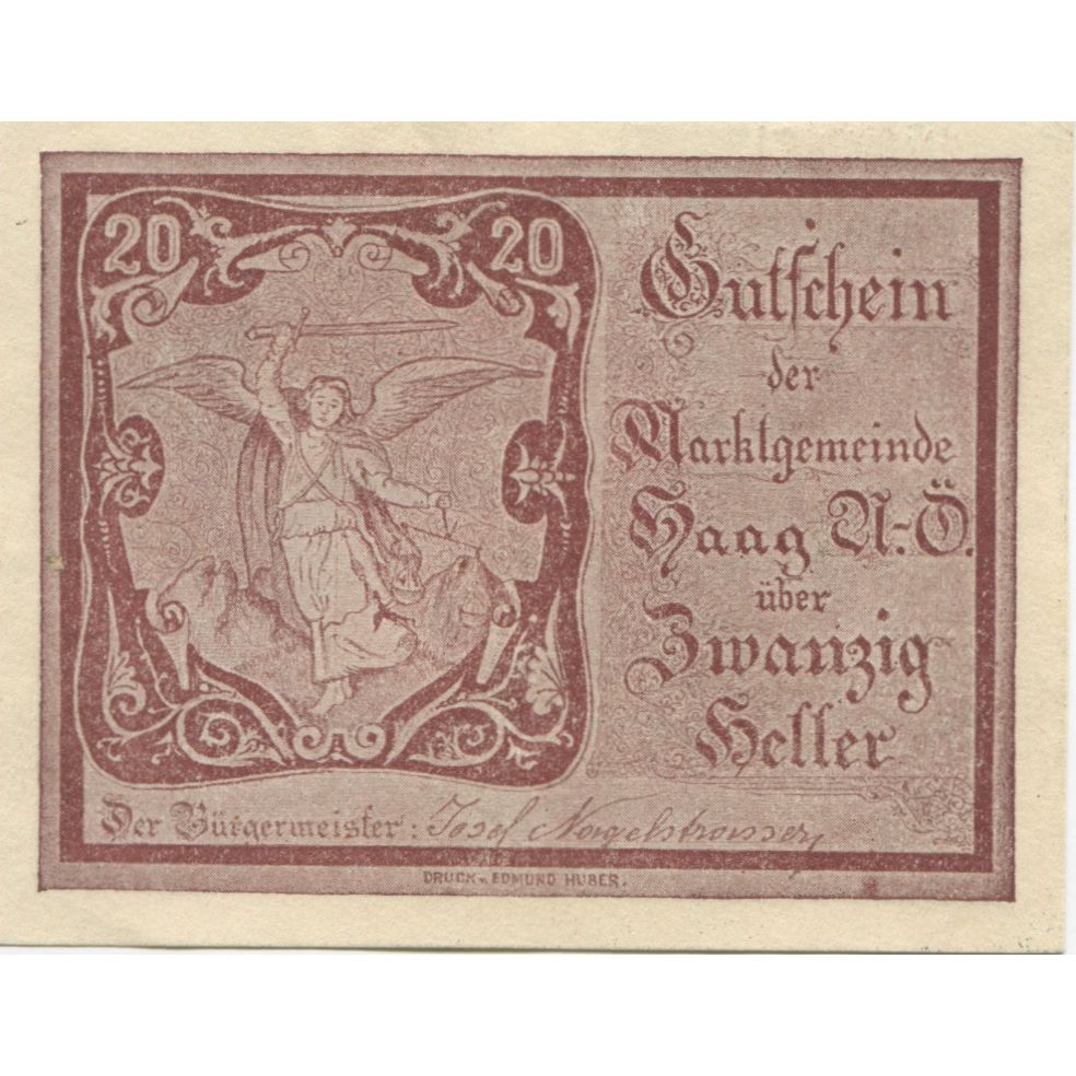 Banknote, Austria, Haag, 20 Heller, ange, 1920, UNC(63), Mehl:FS 322a