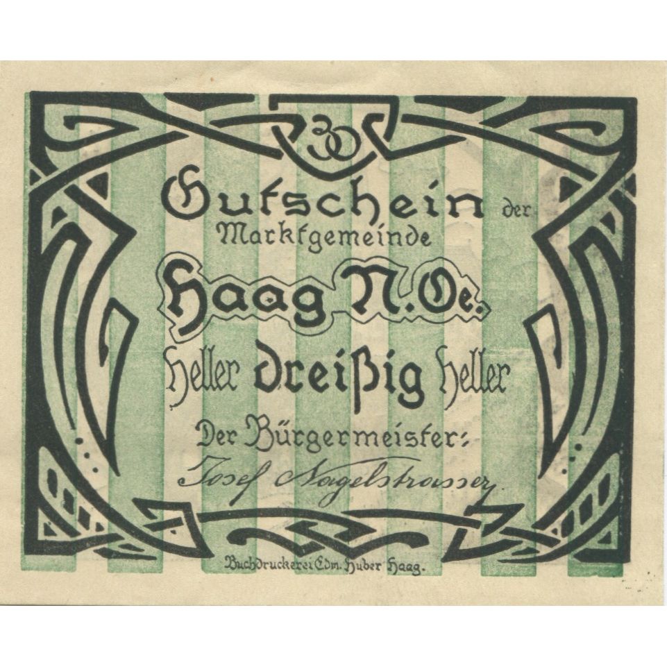 Banknote, Austria, Haag, 30 Heller, Eglise, 1920, UNC(63), Mehl:FS 322a