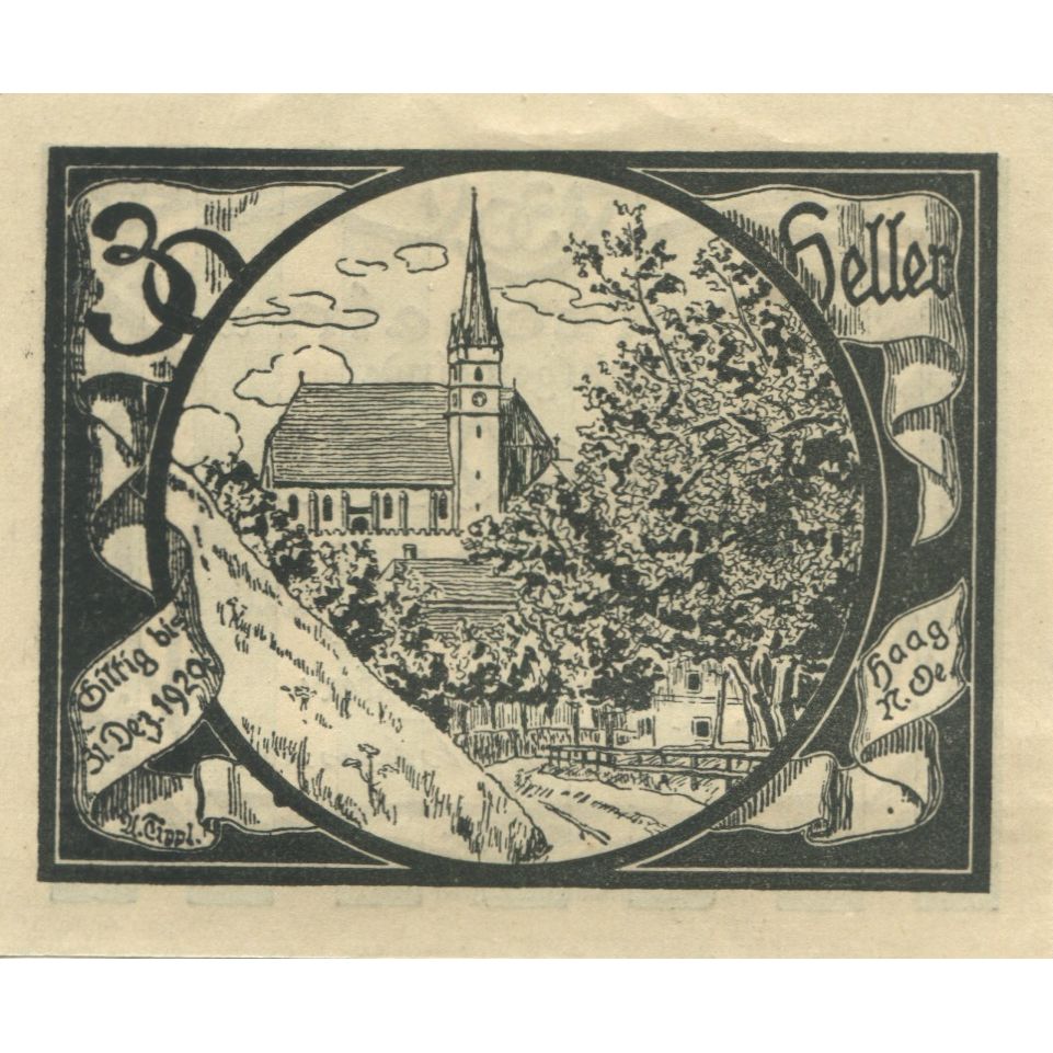 Banknote, Austria, Haag, 30 Heller, Eglise, 1920, UNC(63), Mehl:FS 322a