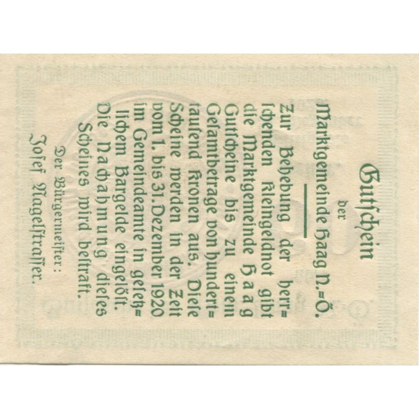 Banknote, Austria, Haag, 60 Heller, Blason, 1920, UNC(63), Mehl:FS 322a