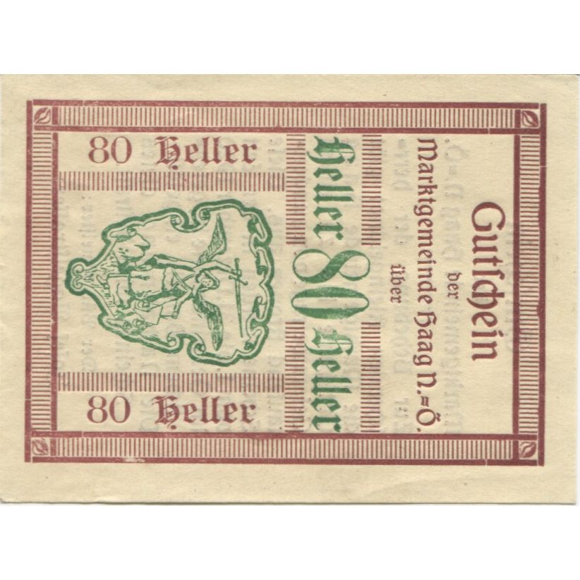 Banknote, Austria, Haag, 80 Heller, chevalier, 1920, UNC(63), Mehl:FS 322a