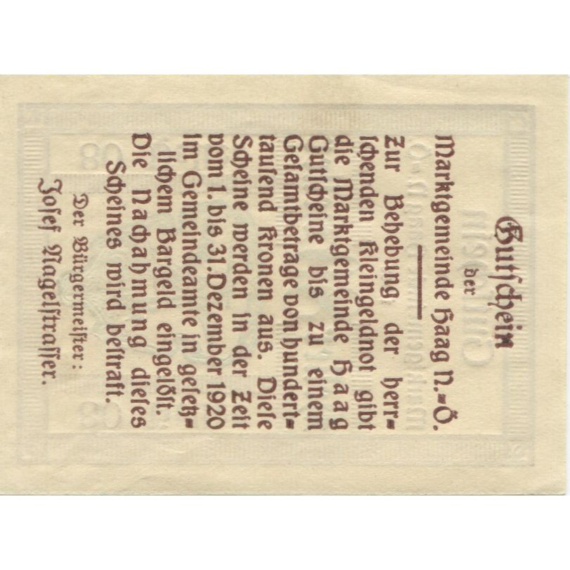 Banknote, Austria, Haag, 80 Heller, chevalier, 1920, UNC(63), Mehl:FS 322a