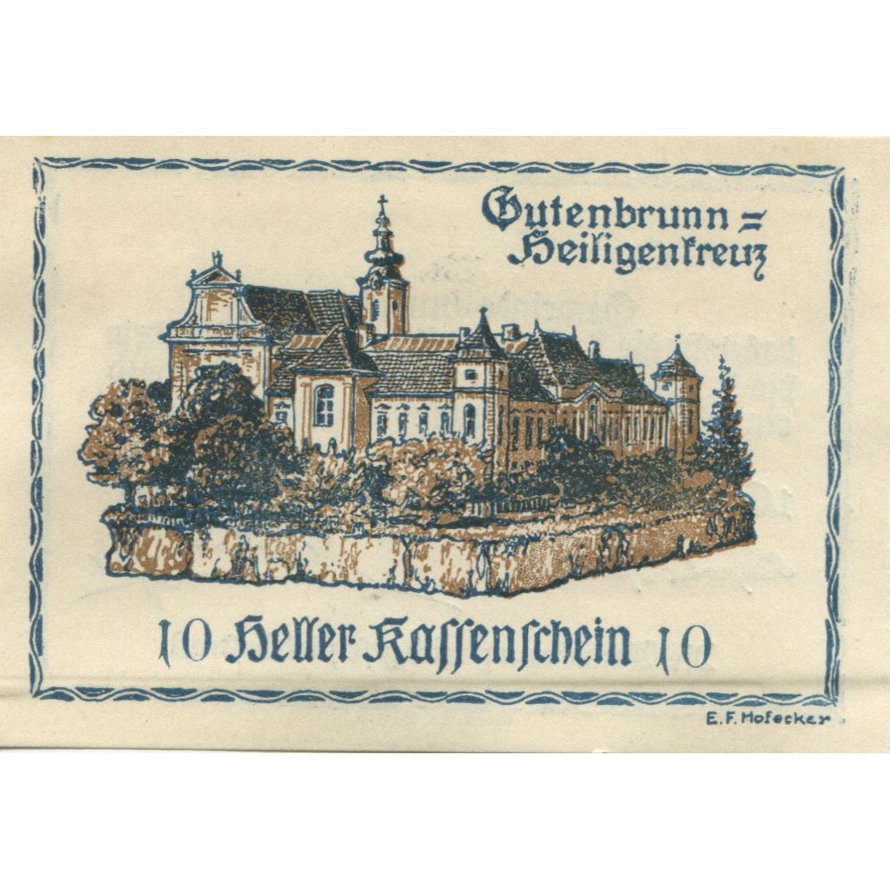 Banknote, Austria, Gutenbrunn, 10 Heller, château, 1920 UNC(63) Mehl:FS 316