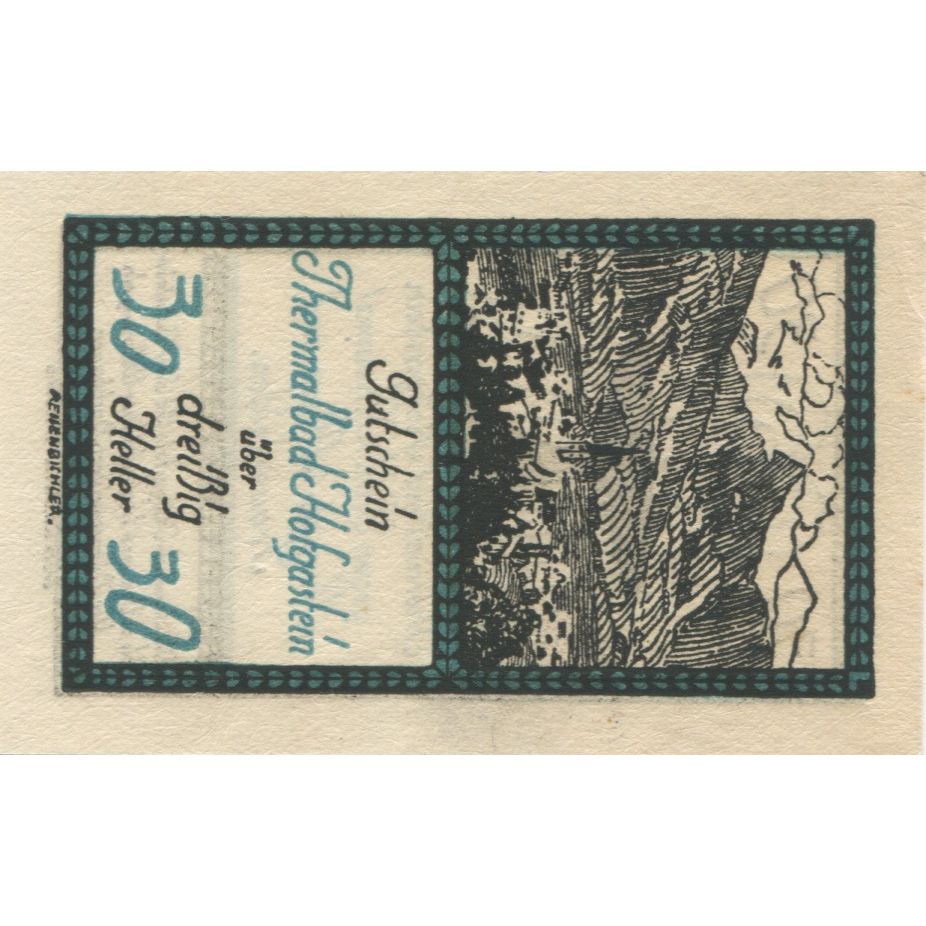 Banknote, Austria, Hofgastein, 30 Heller, montagne, 1920 UNC(63) Mehl:FS 384Ia