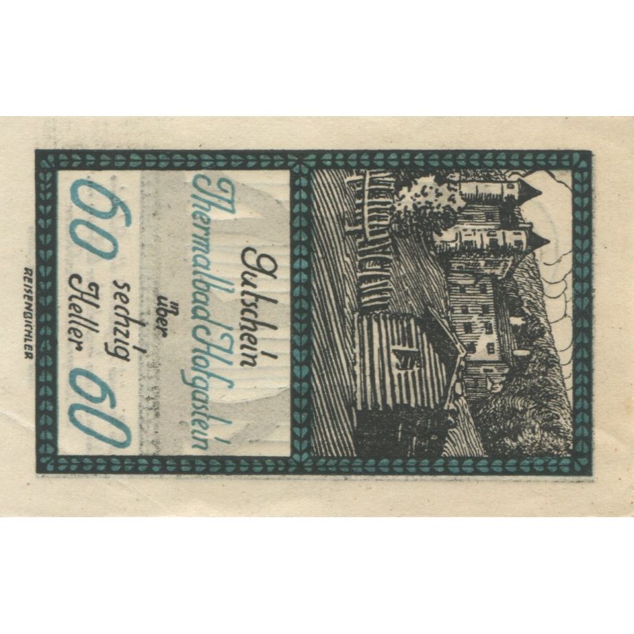 Banknote, Austria, Hofgastein, 60 Heller, château, 1920 UNC(63) Mehl:FS 384Ia