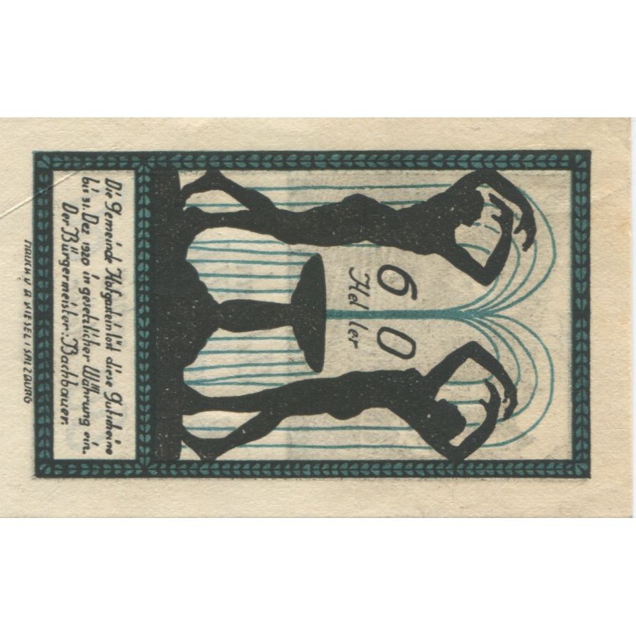 Banknote, Austria, Hofgastein, 60 Heller, château, 1920 UNC(63) Mehl:FS 384Ia