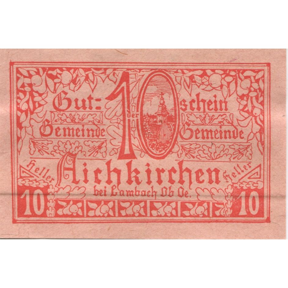 Banknote, Austria, Aichkirchen, 10 Heller, Texte, 1921 UNC(63) Mehl:FS 11