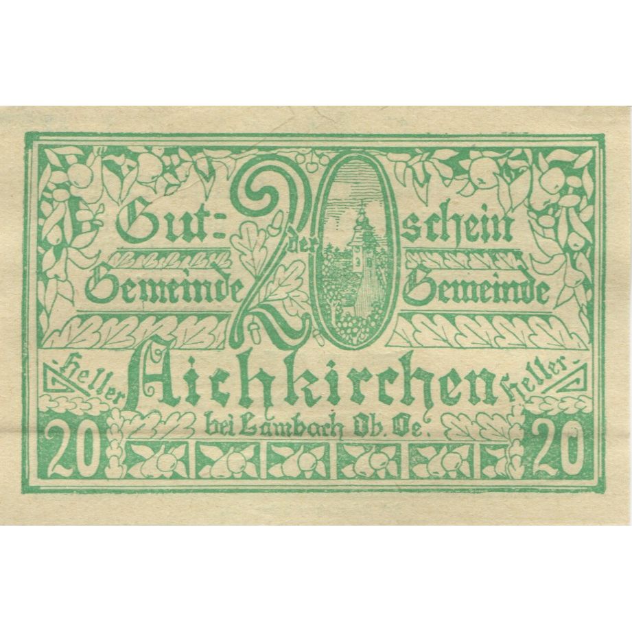 Banknote, Austria, Aichkirchen, 20 Heller, Texte, 1921 UNC(63) Mehl:FS 11