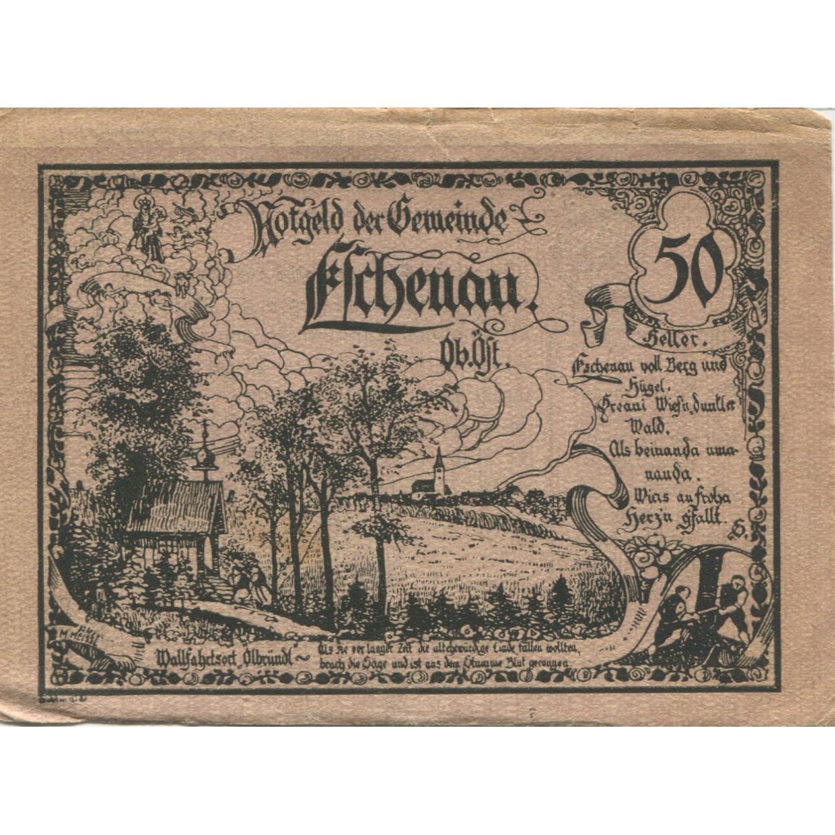 Banknote, Austria, Eschenau, 50 Heller, village, 1921 AU(55-58) Mehl:FS 187a