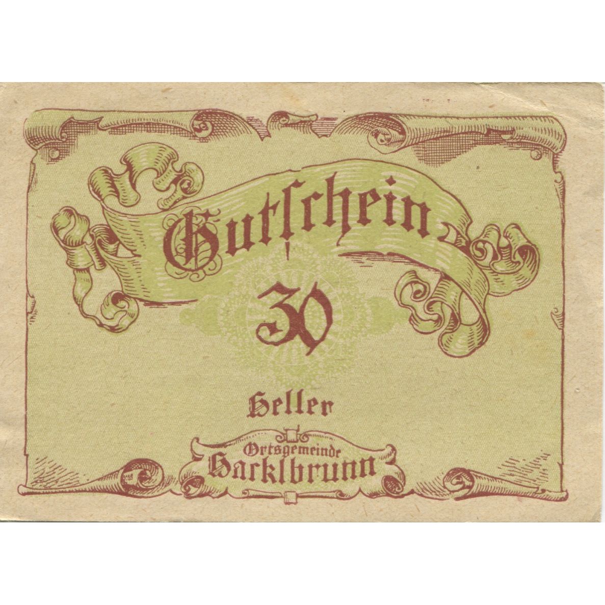 Banknote, Austria, Harklbrunn, 30 Heller, Texte, 1920 AU(55-58) Mehl:FS 323IIb