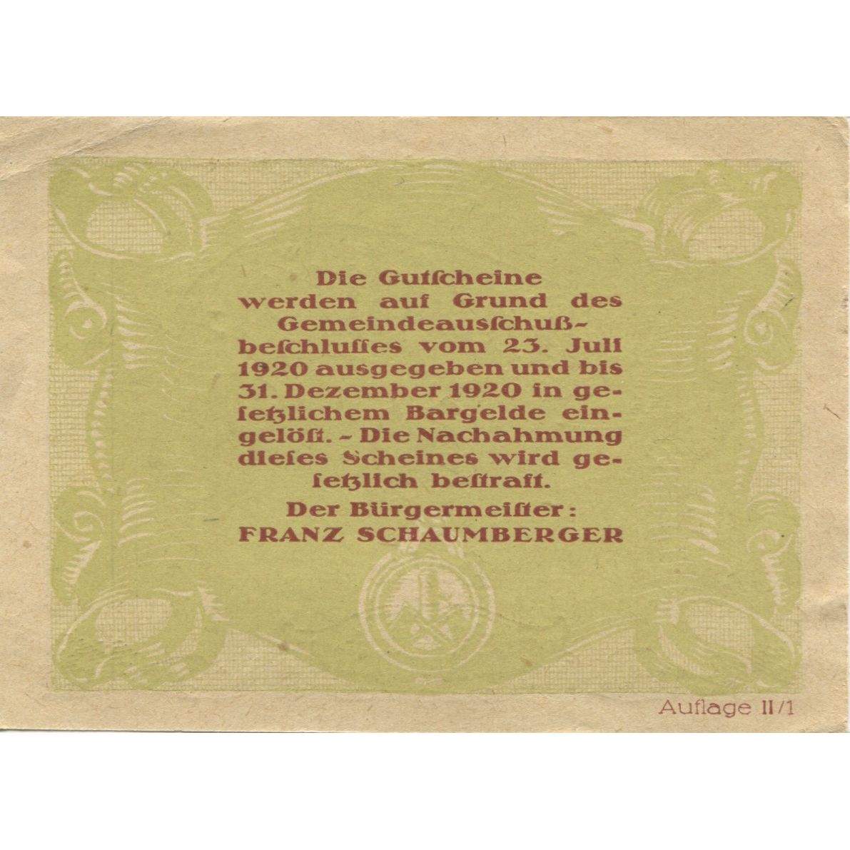 Banknote, Austria, Harklbrunn, 30 Heller, Texte, 1920 AU(55-58) Mehl:FS 323IIb