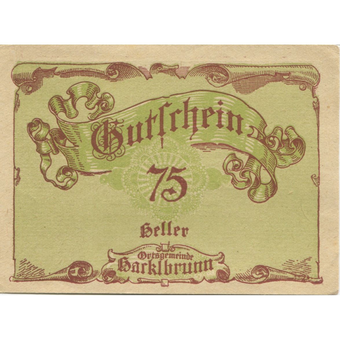 Banknote, Austria, Harklbrunn, 75 Heller, Texte, 1920 UNC(60-62) Mehl:FS 323IIb