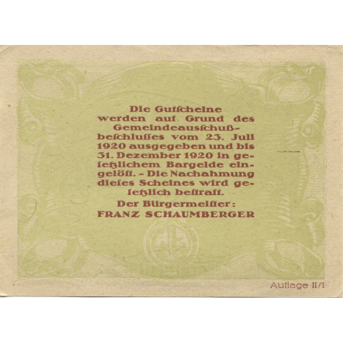 Banknote, Austria, Harklbrunn, 75 Heller, Texte, 1920 UNC(60-62) Mehl:FS 323IIb