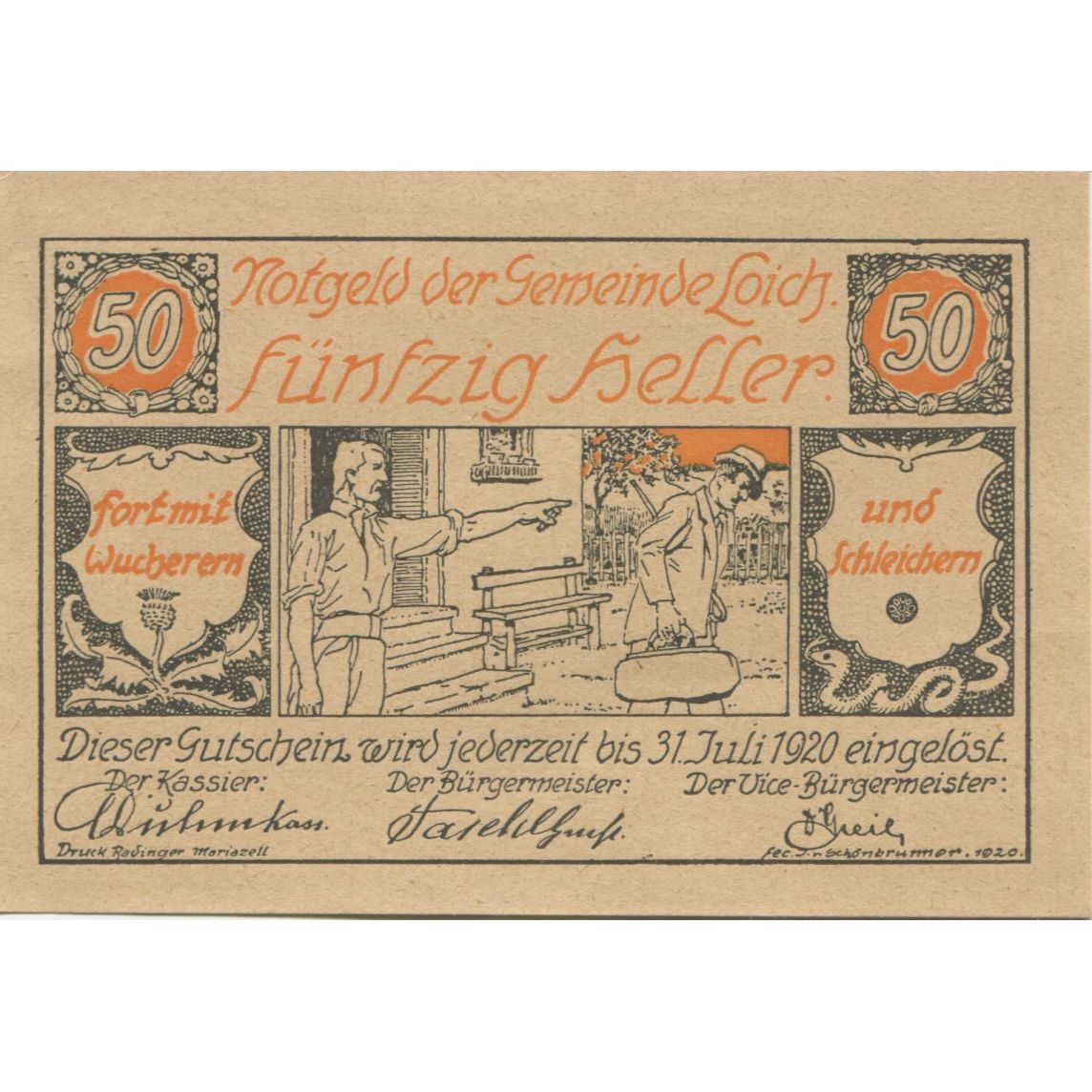 Banknote, Austria, Loïch, 50 Heller, Blason 1920-07-31, UNC(63), Mehl:FS 562
