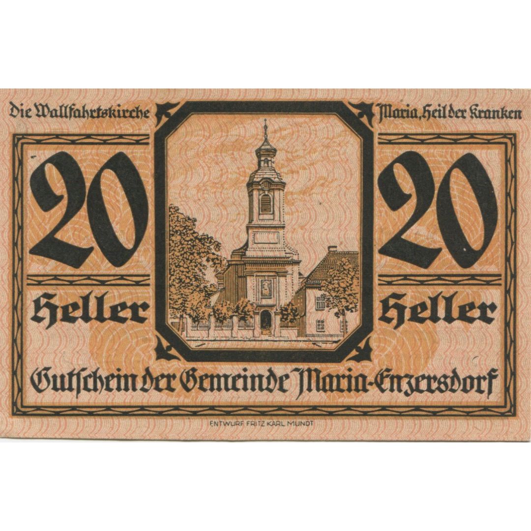 Geldschein, Österreich, Enzersdorf, 20 Heller, Monument, 1920 UNZ- Mehl:FS 582a