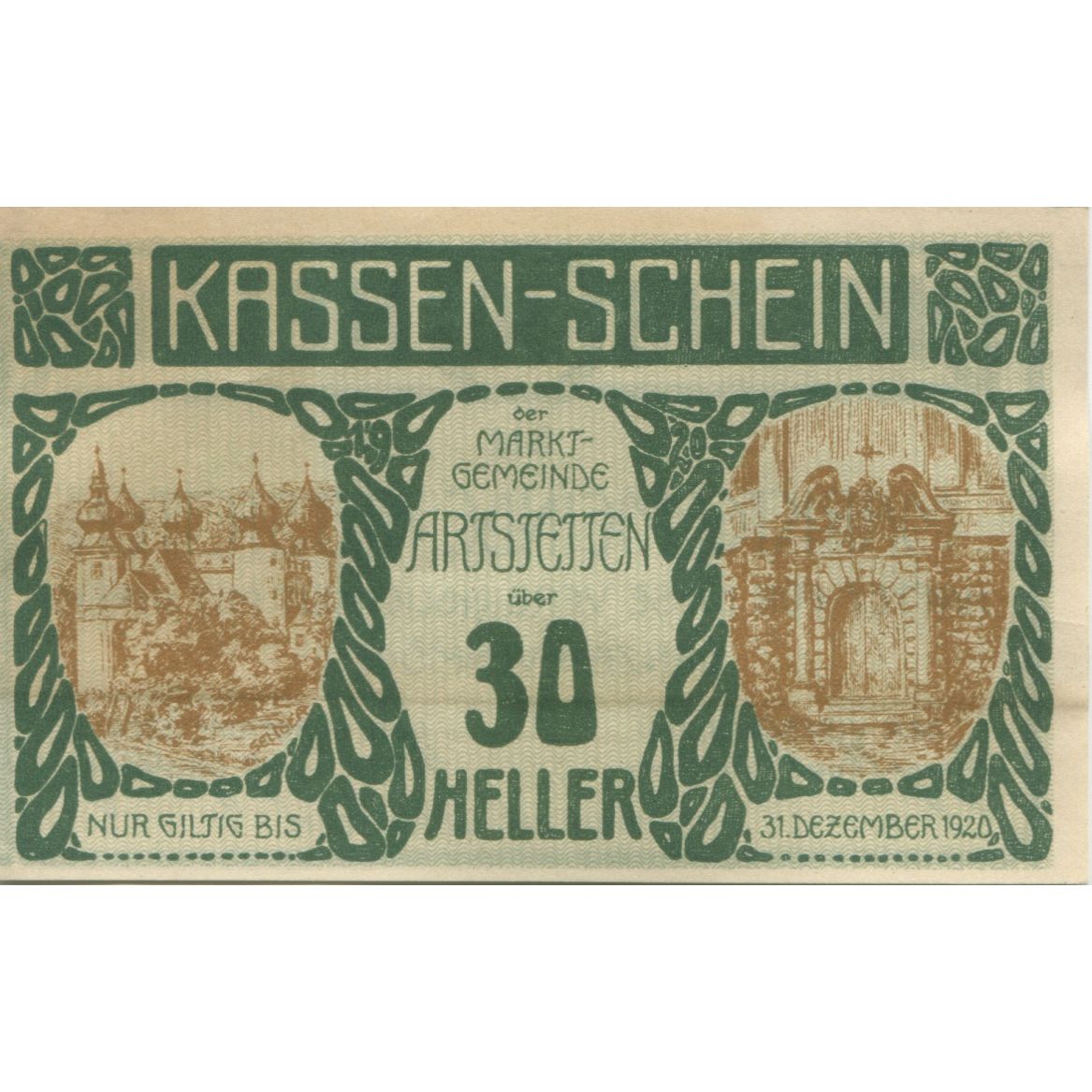 Biljet, Oostenrijk, Artstetten, 30 Heller, château 1920-12-31, SPL Mehl:FS 52a