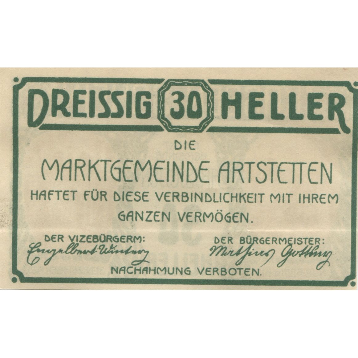Biljet, Oostenrijk, Artstetten, 30 Heller, château 1920-12-31, SPL Mehl:FS 52a