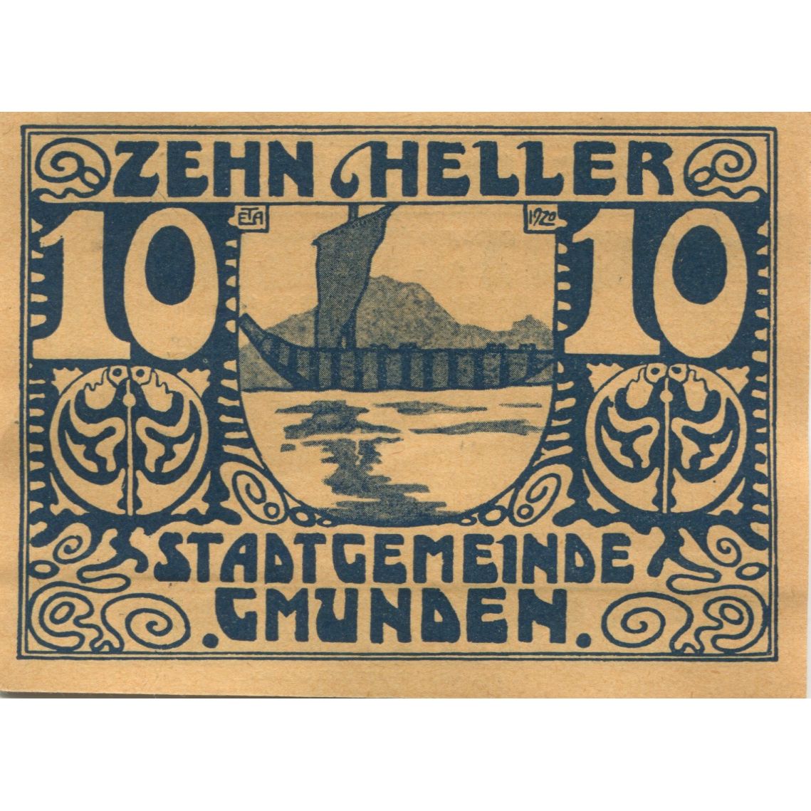 Billet, Autriche, Gmunden, 10 Heller, bateau 1920-03-31, SPL Mehl:FS 240IIb