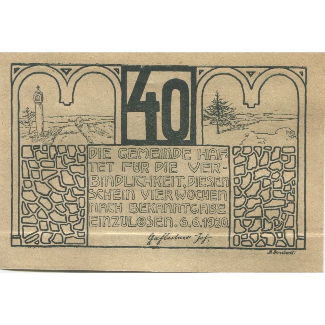 Banknote, Austria, Altenfelden, 40 Heller, chemin 1920 UNC(63) Mehl:FS 27Ic