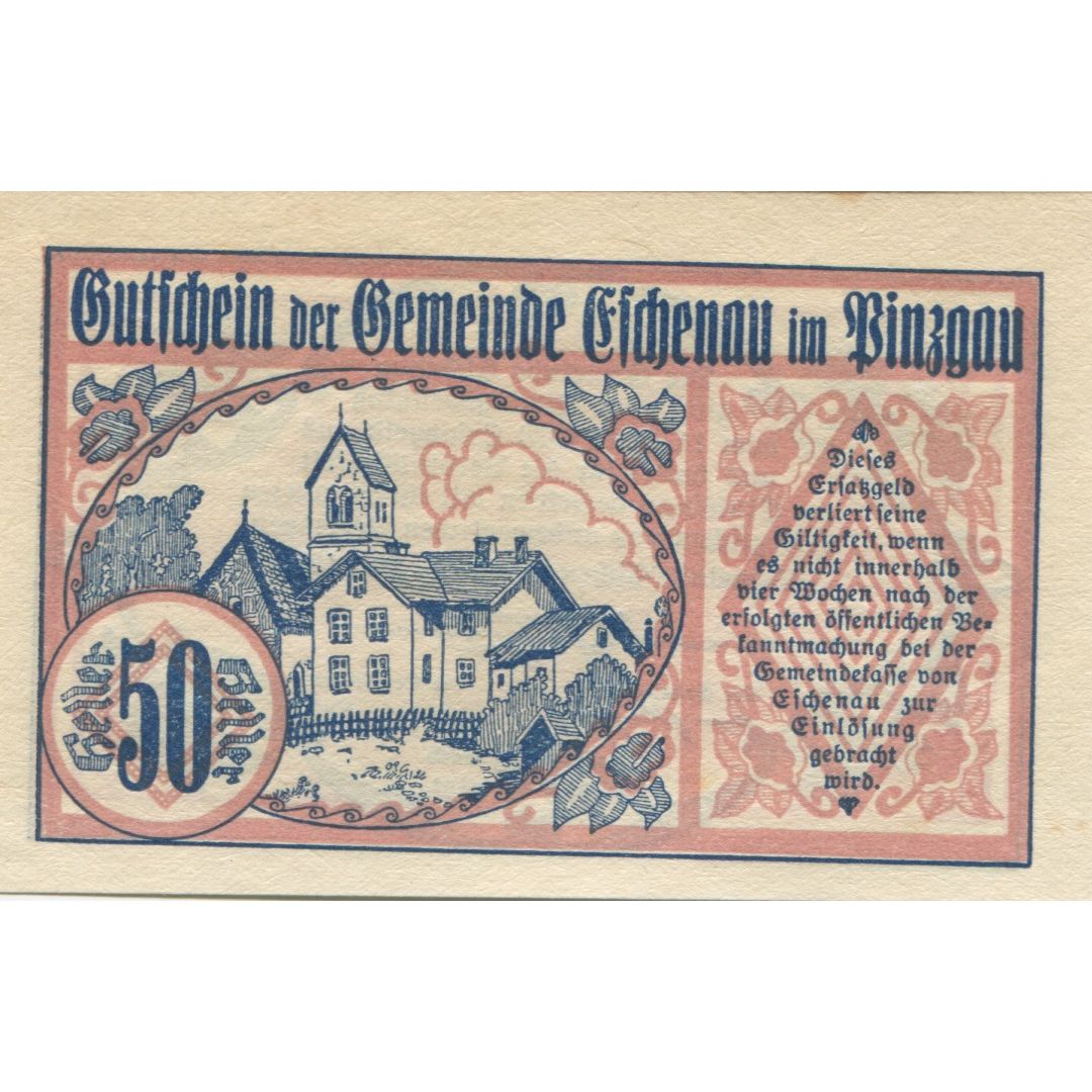Geldschein, Österreich, Eschenau, 50 Heller, Eglise, 1920, UNZ-, Mehl:FS 188a