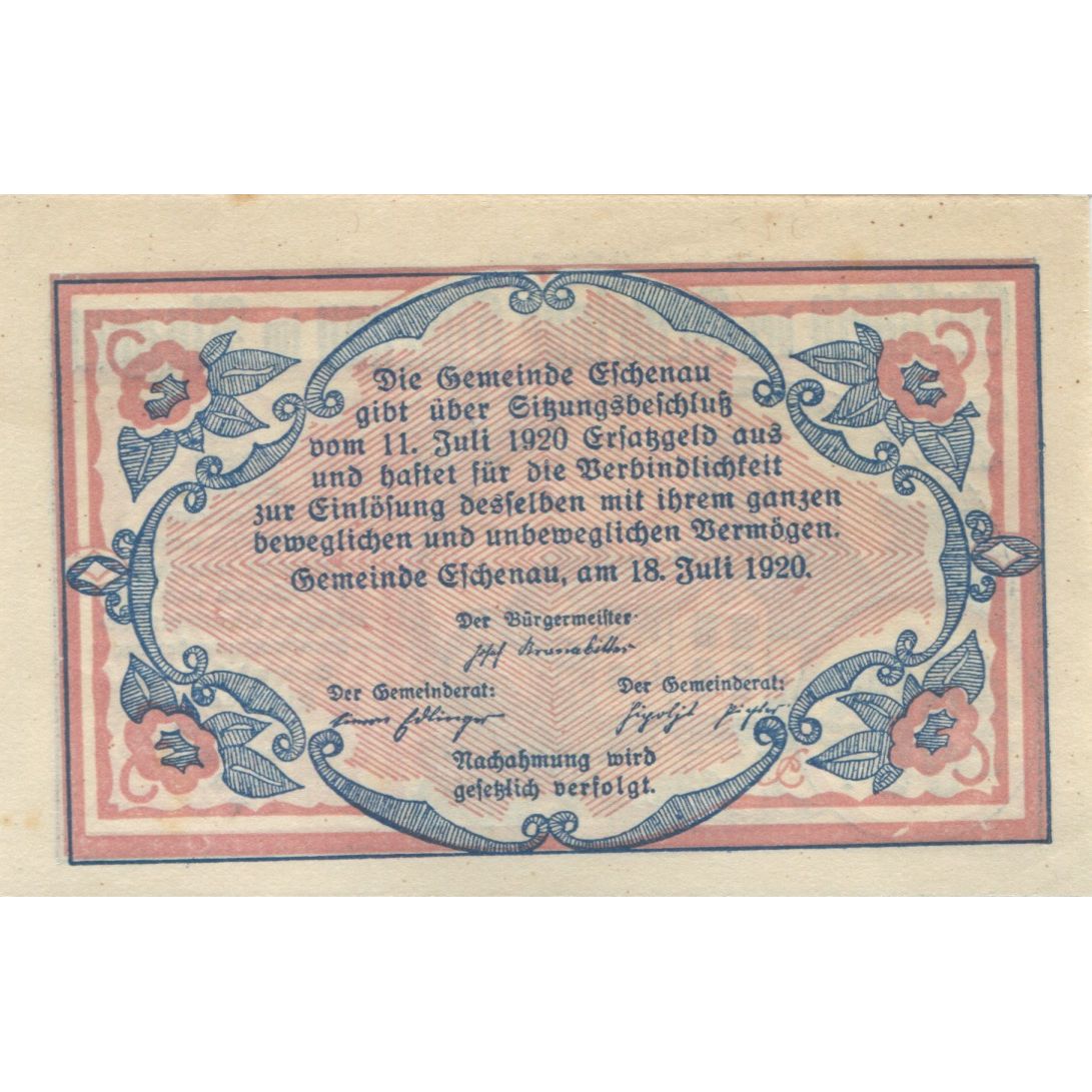 Geldschein, Österreich, Eschenau, 50 Heller, Eglise, 1920, UNZ-, Mehl:FS 188a