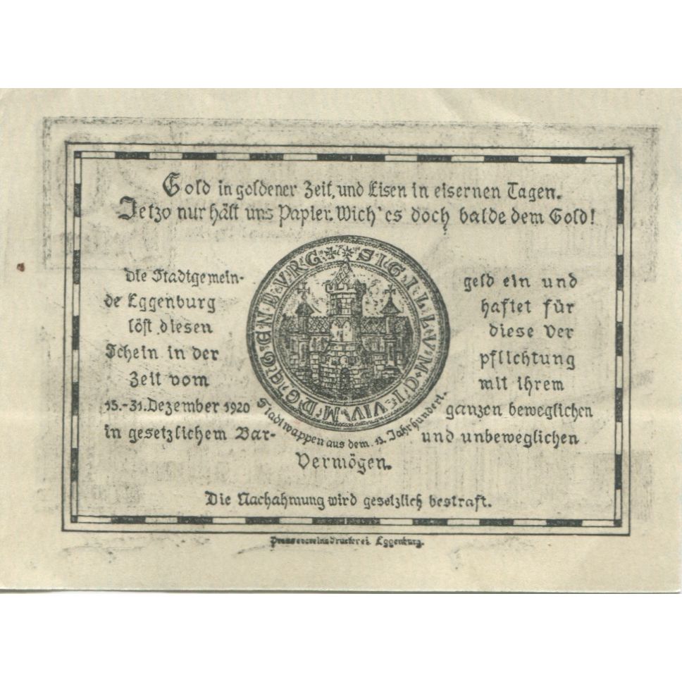 Nota, Áustria, Eggenburg, 20 Heller, rue 1920-12-31, UNC(63) Mehl:FS 162a