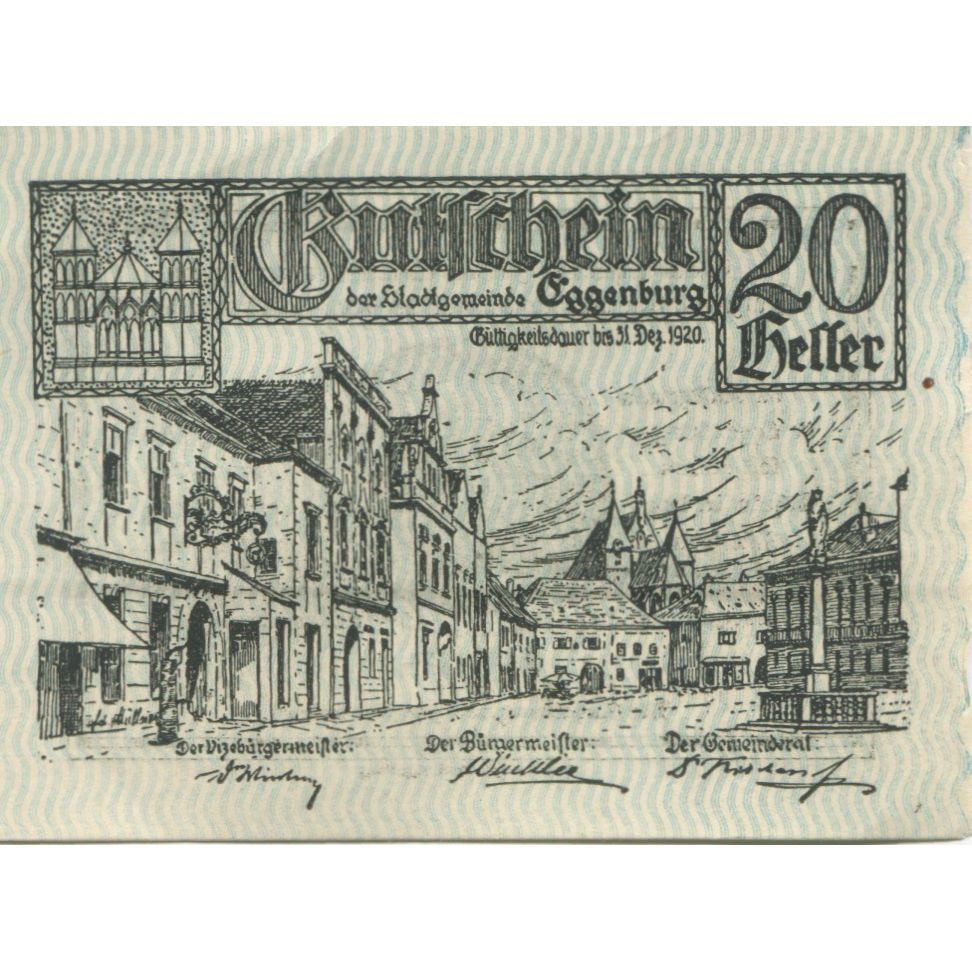 Nota, Áustria, Eggenburg, 20 Heller, rue 1920-12-31, UNC(63) Mehl:FS 162a