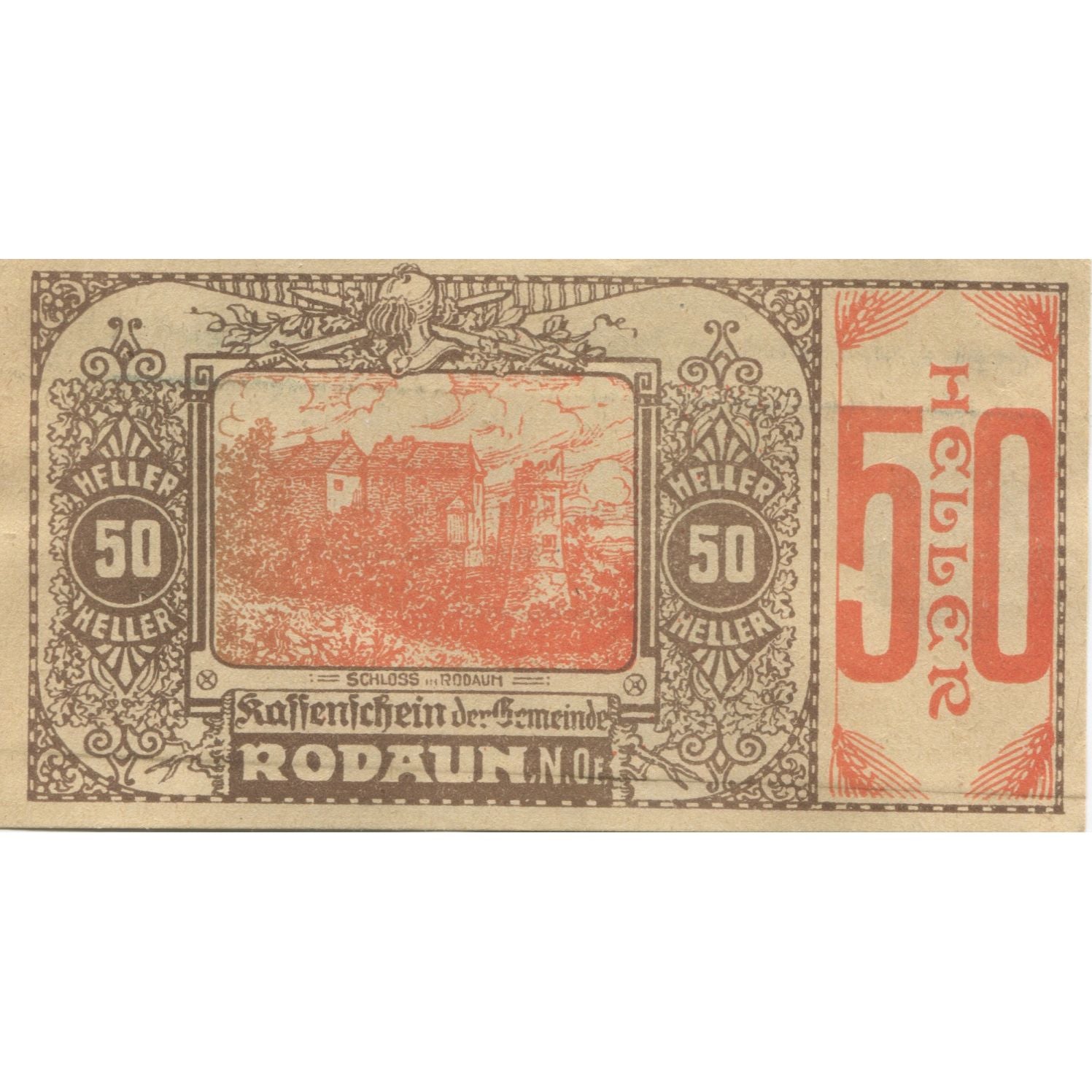 Banknote, Austria, Rodaun, 50 Heller, château, 1920, UNC(63), Mehl:FS 840IIa