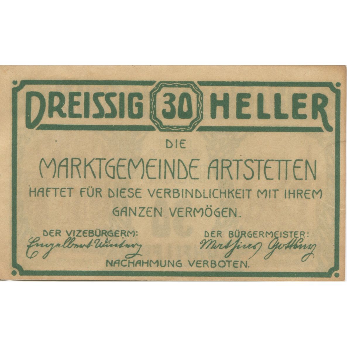 Geldschein, Österreich, Artstetten, 30 Heller, château, 1920 VZ Mehl:FS 52a