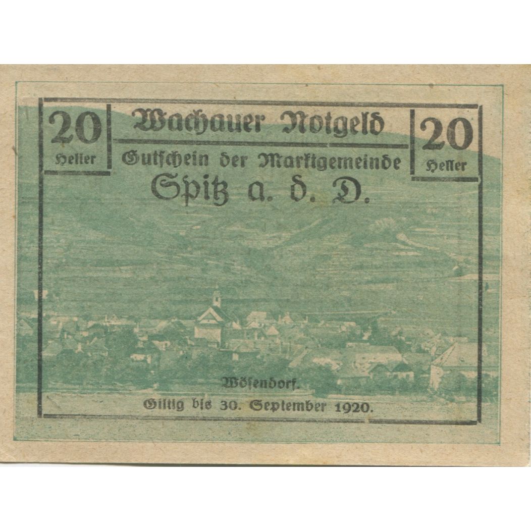 Geldschein, Österreich, Spitz, 20 Heller, paysage, 1920, UNZ-, Mehl:FS 1122