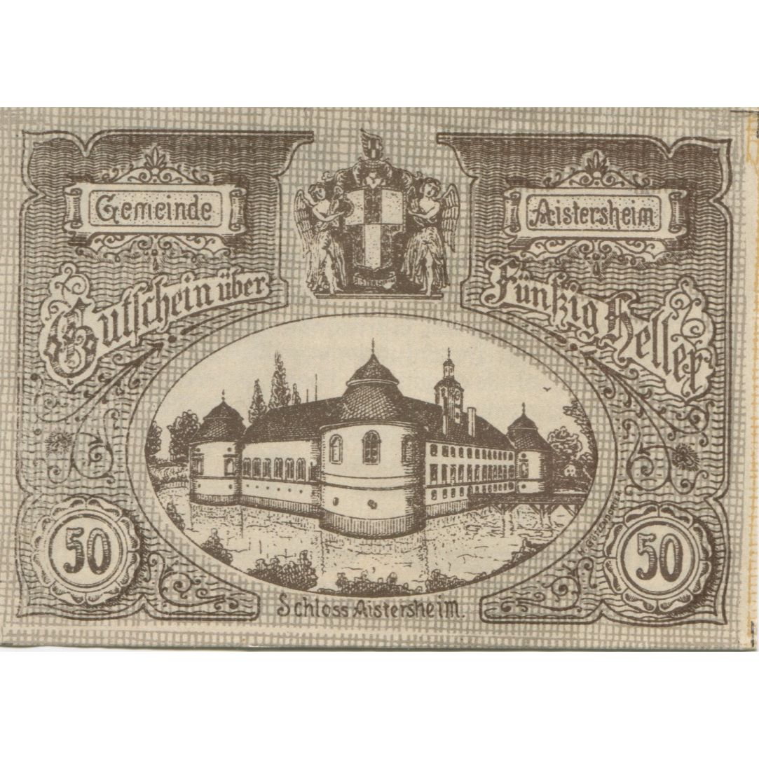 Geldschein, Österreich, Aistersheim, 50 Heller, château, 1921 UNZ- Mehl:FS 15a